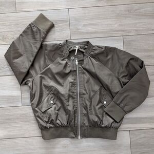 Free People Shiny Green Unlined Bomber Jacket